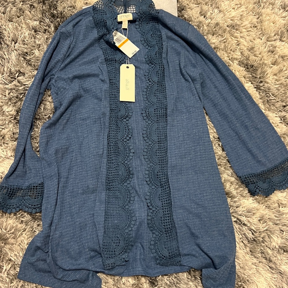 Blue Lace Trim Cardigan